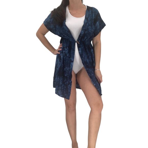 2/$30 FORTUNE Swimwear Cover Up One Size / Size S / M Blue Tie Dye Open Resort - Picture 1 of 7